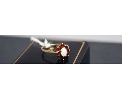 9 ct gold, fire opal and garnet ring