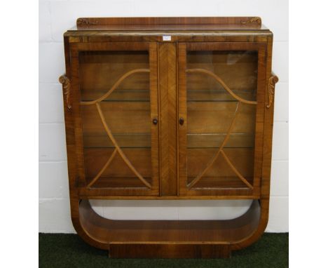 An Art Deco walnut two-door glazed display cabinet CONDITION REPORT; Approximately 130 cm high x 110 cm wide x 28 cm deep