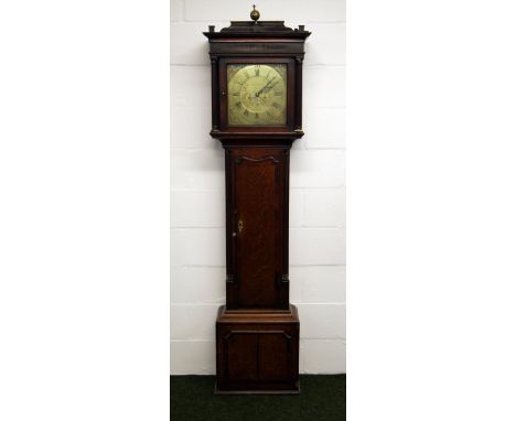 Jason Webster, Salor, a cross-banded oak cased longcase clock with engraved brass face and circular dial, having Roman chapte