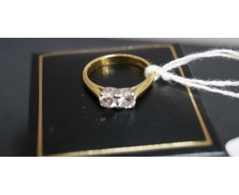 18ct yellow gold, two stone diamond ring approximately 0.7 cts 