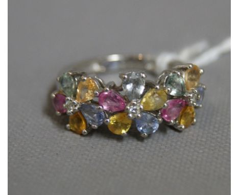 9ct white gold multi sapphire and diamond ring