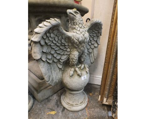 A LARGE STONE EAGLE ON FINIAL GARDEN ORNAMENT