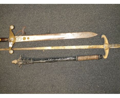 TWO DISPLAY SWORDS TOGETHER WITH BEATING STICK 