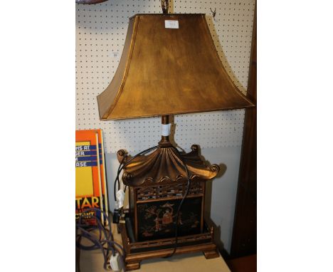 A LARGE ORIENTAL STYLE MODERN TABLE LAMP WITH METAL SHADE