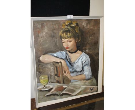 A FRAMED OVER PAINTED PRINT PORTRAIT STUDY OF COLETTE AFTER MARCEL DYF  