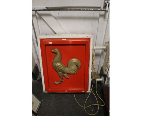 A VINTAGE WALL HANGING OUTDOOR ILLUMINATING COCKEREL SIGN (COURAGE BEER)