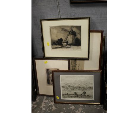 A COLLECTION OF SIX ASSORTED SIGNED VINTAGE ETCHINGS AND ENGRAVINGS TO INCLUDE CYRIL HEMMING, N.W KEATS ETC. 