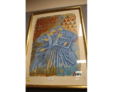 AN INDISTINCTLY SIGNED LIMITED EDITION SERIGRAPH PRINT DEPICTING A FIGURE STUDY 