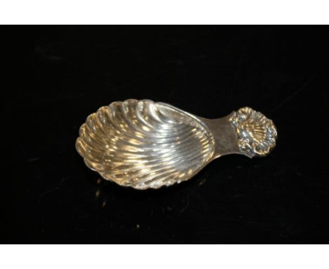 A HALLMARKED SILVER SHELL BOWL CADDY SPOON 