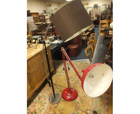 A LARGE RED ANGLE POISE LAMP TOGETHER WITH ANOTHER (2)