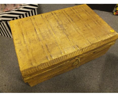 A YELLOW PAINTED METAL TRUNK