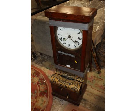 A VINTAGE NATIONAL TIME RECORDER CLOCKING IN CLOCK A/F TOGETHER WITH A BAG OF PARTS