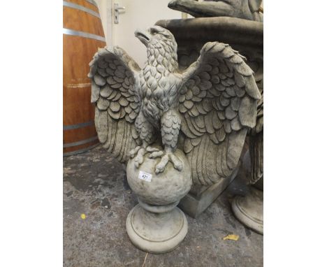 A LARGE STONE EAGLE ON FINIAL GARDEN ORNAMENT