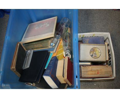 TWO BOXES OF VINTAGE BOOKS ETC