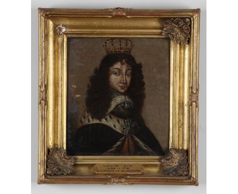 Property of Stephanie Hoppen  French School 17th Century A youthful portrait of King Louis XIV Oil on panel In a gilded 19th 