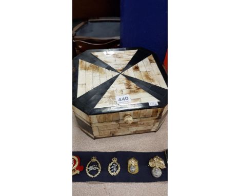 LARGE VINTAGE BONE &amp; EBONY INLAID JEWELLERY BOX