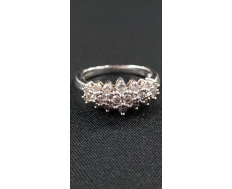 9CT WHITE GOLD AND DIAMOND RING WITH CIRCA HALF CARAT OF DIAMONDS