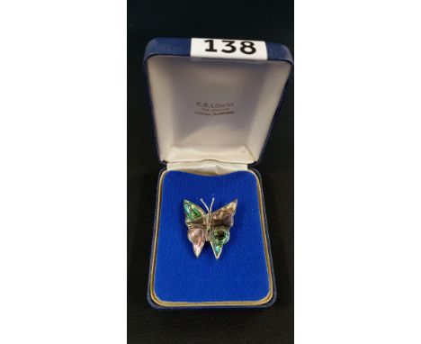 SILVER MOTHER OF PEARL BUTTERFLY BROOCH