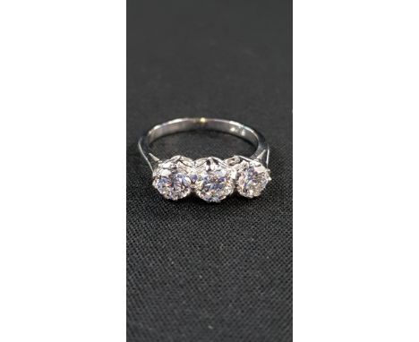 PLATINUM SET 3 STONE DIAMOND RING CIRCA 1.65 CARATS