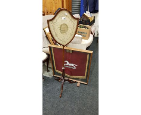 EARLY 19TH CENTURY POLE SCREEN AND FIRESCREEN
