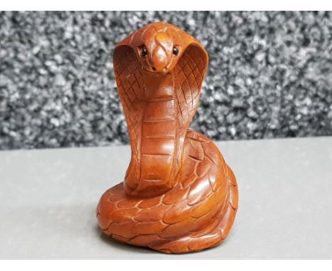 Finely carved chinese hardwood Netsuke depicting a cobra snake