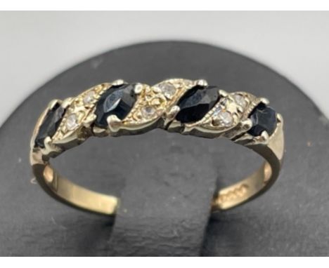 9ct gold diamond and sapphire ring. Size M 1.65g