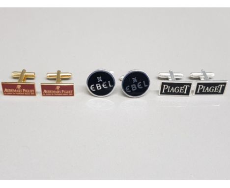 Three pairs of cufflinks in the style of Audemars Piguet, Ebel and Piaget.