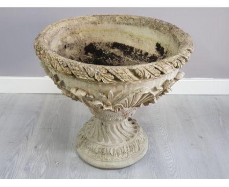 Large stone cast garden planter on pedestal base, height 51cm x width 54cm