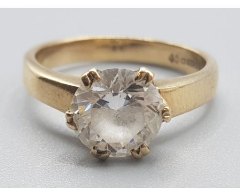 Ladies 9ct yellow gold cubic zirconia solitaire ring, 3.3g gross, size L