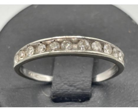 9ct white gold diamond half Eternity ring. Size K 1.38g