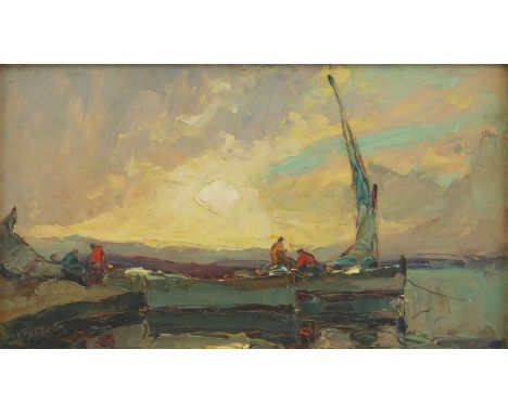 Louis Pastour (French, 1876-1948) Fishing boat on the quaysidesigned 'LOUIS PASTOUR' l.l., oil on board20 x 32.5cm;together w