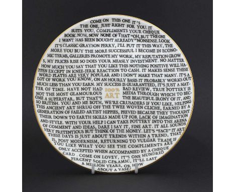 ▴ Grayson Perry RA (b.1960) 100% Art Platefine china plate, with artist's seal printed to base, produced for the Sainsbury Ce