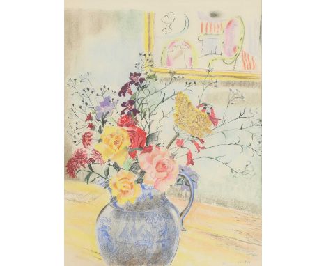 ▴ Joan Warburton (1920-1996)Summer flowers in a blue vasesigned with initials and dated 'JW.1960' l.r., pastel50 x 36cmCondit