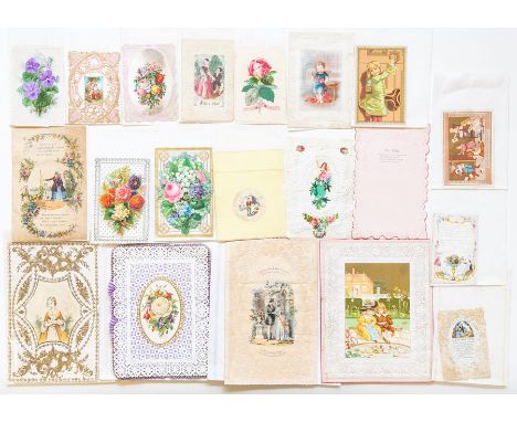 Collection of 20 mid-Victorian Valentines to include two hand-coloured cards with romantic verse by J. T. Wood, c.1850; an ea