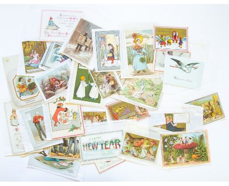 Collection of Victorian Christmas and greetings cards to include four American theatre playbill trade cards depicting actor A