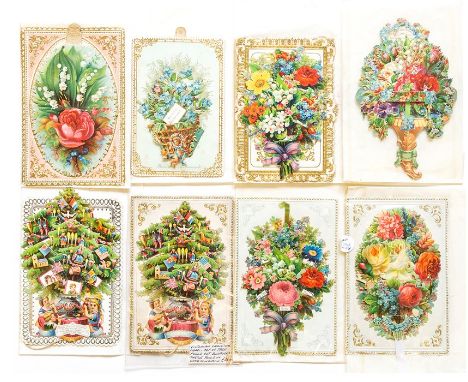 Collection of eight Victorian chromolithographic mechanical Christmas cards, c.1870-1890, including two examples depicting ch