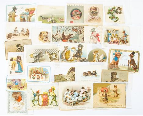 Animals / Anthropomorphic. Collection of 27 Victorian &amp; Edwardian chromolithographic greetings cards depicting anthropomo