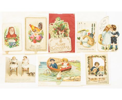 Collection of eight Victorian &amp; Edwardian chromolithographic Christmas cards, mechanical and 3-D/pop-up, c.1870-1910, com