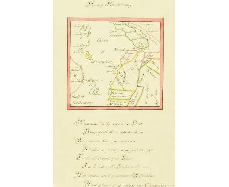 19th-century manuscript Valentine in the form of a 'Map of Matrimony', ink &amp; watercolour, the hand-coloured central desig