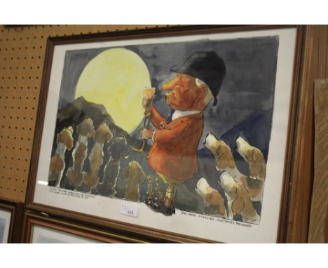 Wilk (John William Wilkinson 1906-1994) - Pen and watercolour caricature - 'When the Moon comes over the Mountain...', portra