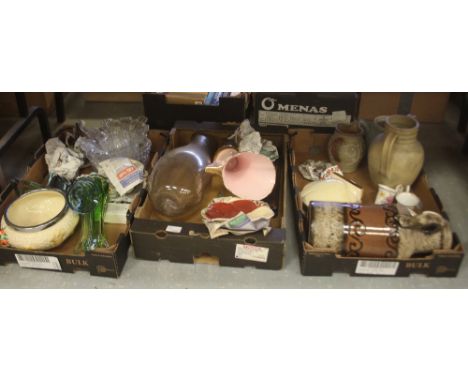 3 boxes of misc china, stone ware & art glass including Clarice Cliff Celtic Harvest bowl
