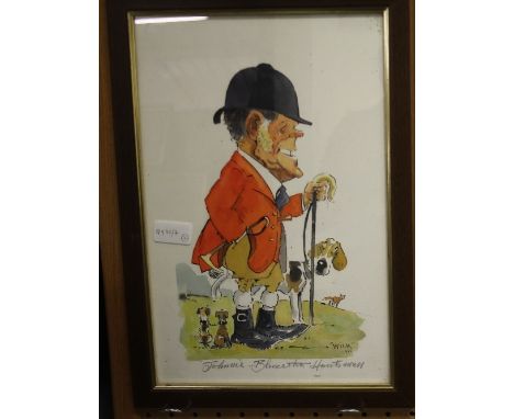 Wilk (John William Wilkinson 1906-1994) - Pen and watercolour caricature - Portrait of Blencathra Huntsman Johnnie Richardson