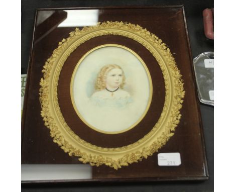 I. Moller portrait of a young girl on ceramic (framed)