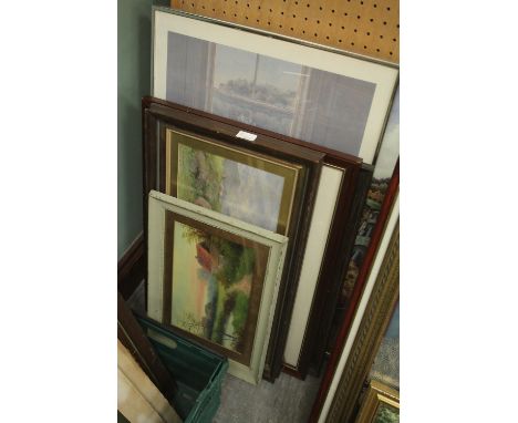 Group of six pictures, including Victorian portrait and print after TF Wainwright 