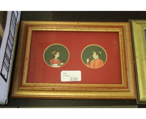 Pair of Indian portrait miniatures on card - Lovers, framed 