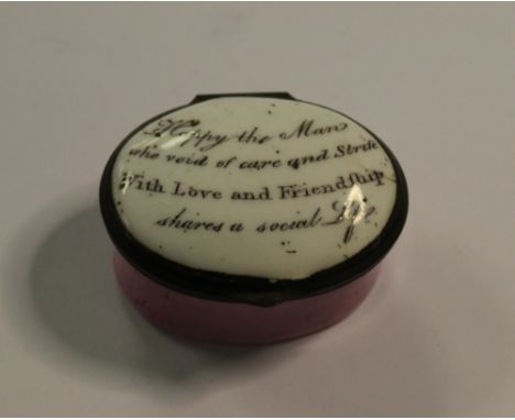19th century enamel patch box, 'Happy the Man'