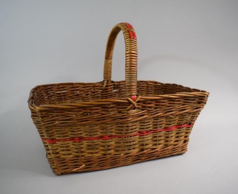 A Vintage Wicker Shopping Basket with Hooped Carrying Handle. 40cm Wide 