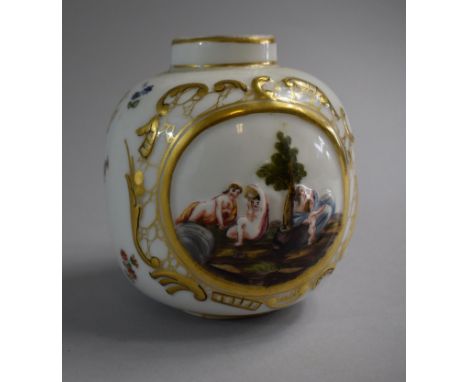 An Italian Naples Tea Caddy Decorated in Relief with Unusual Coloured Enamels. No Lid. 10.5cm High 