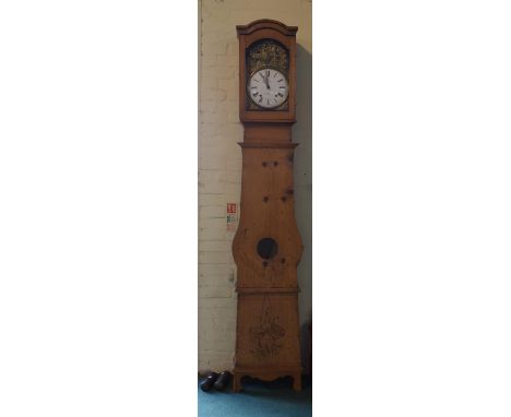 A French Pine Long Case Clock with Arched Brass Dial Surround to Enamel Inscribed Lamy a Nantua 237cms High