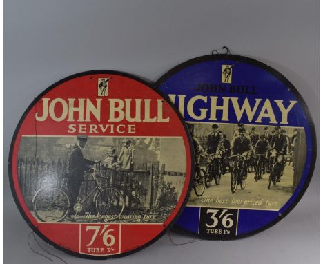 Two Vintage Circular Printed Cardboard Advertising Signs by John Bull Rubber Co. Ltd. Leicester, England. 'John Bull Service,